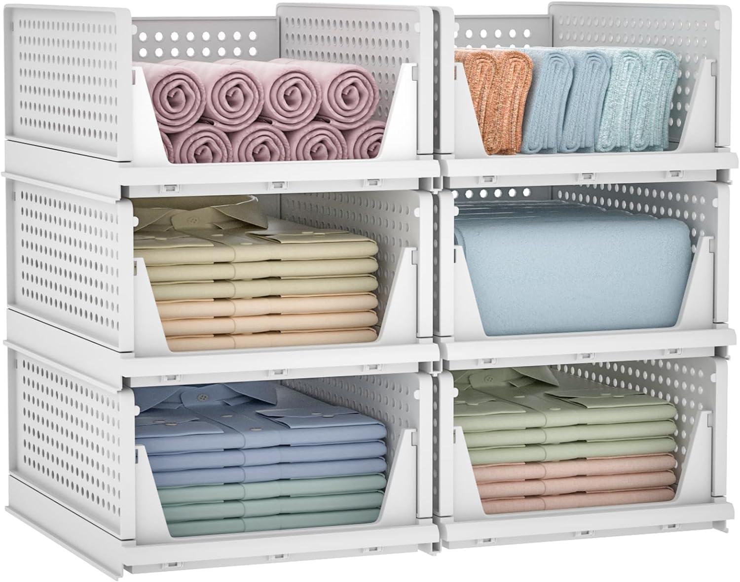 MECHDEL | Wardrobe Organizer For Clothes | Cupboard Organizer | Foldable Shirt Stacker Box | Cloth Box for Almirah | Closet Storage Basket |Plastic Stackable Closet Organizer (Pista Green, 4PCS)