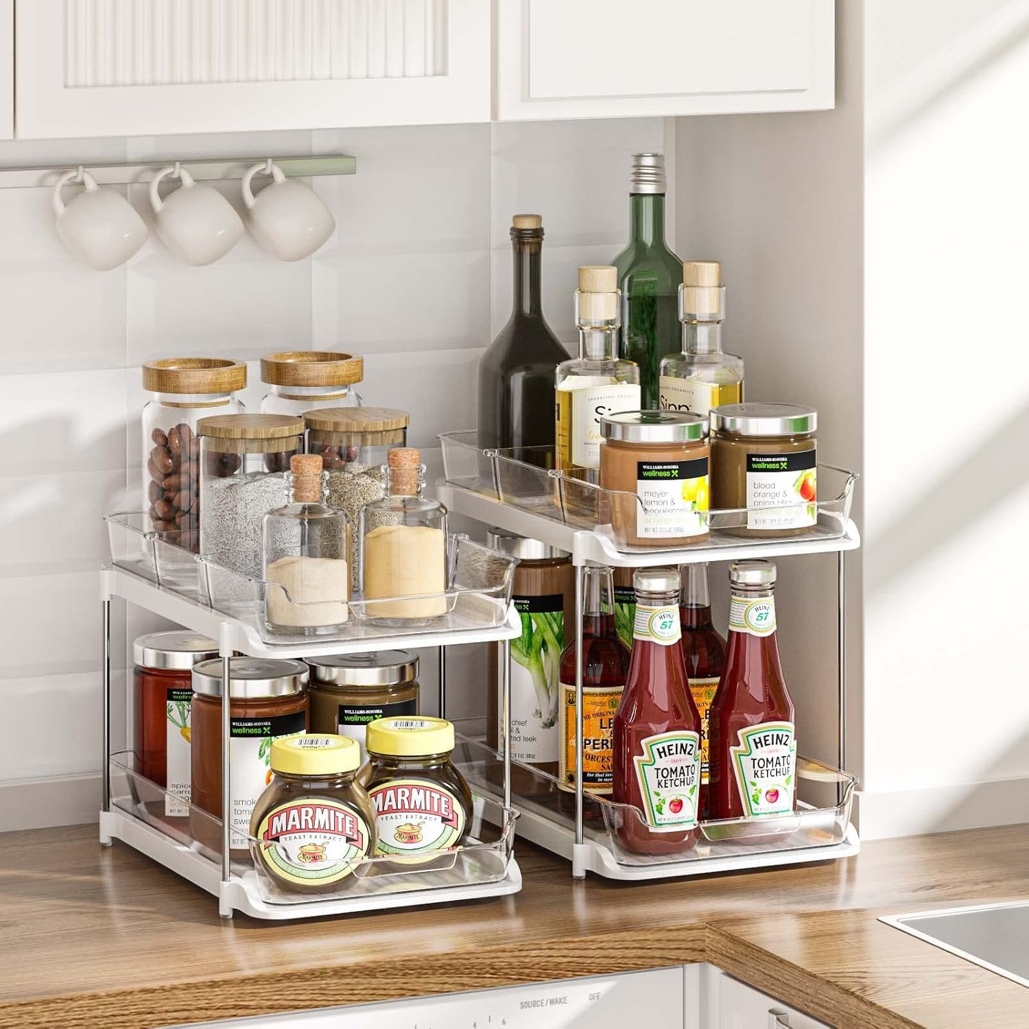 MECHDEL Tier Under Sink Organiser/Clear Bathroom Cabinets/Vanity Countertop Storage Container/Medicine Cabinet/Pull-Out Organization with Track for Pantry/Kitchen (2 Tier Under Sink Organiser)