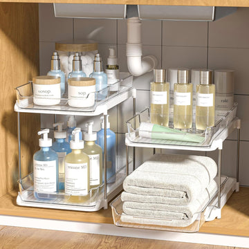 MECHDEL Tier Under Sink Organiser/Clear Bathroom Cabinets/Vanity Countertop Storage Container/Medicine Cabinet/Pull-Out Organization with Track for Pantry/Kitchen (2 Tier Under Sink Organiser)