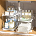 MECHDEL Tier Under Sink Organiser/Clear Bathroom Cabinets/Vanity Countertop Storage Container/Medicine Cabinet/Pull-Out Organization with Track for Pantry/Kitchen (2 Tier Under Sink Organiser)