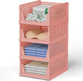 MECHDEL | Wardrobe Organizer For Clothes | Cupboard Organizer | Foldable Shirt Stacker Box | Cloth Box for Almirah | Closet Storage Basket |Plastic Stackable Closet Organizer (Pista Green, 4PCS)