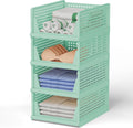 MECHDEL | Wardrobe Organizer For Clothes | Cupboard Organizer | Foldable Shirt Stacker Box | Cloth Box for Almirah | Closet Storage Basket |Plastic Stackable Closet Organizer (Pista Green, 4PCS)
