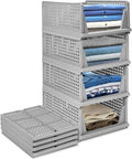MECHDEL | Wardrobe Organizer For Clothes | Cupboard Organizer | Foldable Shirt Stacker Box | Cloth Box for Almirah | Closet Storage Basket |Plastic Stackable Closet Organizer (Pista Green, 4PCS)