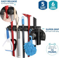 mechdel Mop Holder/Wall Mounted Wiper Holder/Storage Organizers/Drill-Free Broom Stick Stand for Home/Indoor-Outdoor (6 Hooks Mop/Broom Holder-Black, 1SET)