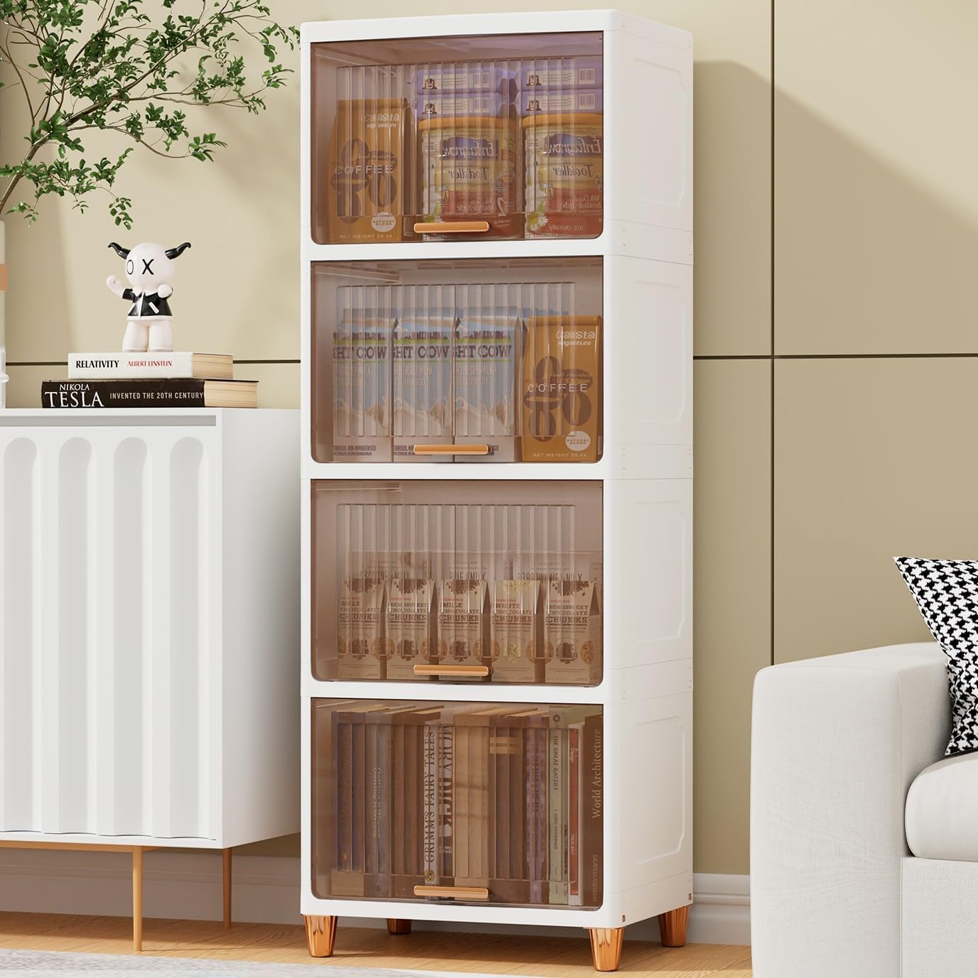Mechdel Foldable Plastic Cupboard Rack for Clothes Storage - 1 Door Transparent Wardrobe (1PCS, 45 x 38 x 34 Cm)