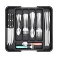 mechdel Drawer Organizer, Expandable BPA Free Utensil Tray for Kitchen, Adjustable Flatware and Cutlery Holder for Spoons Forks Knives, Plastic Kitchen Organizers and Storage (BLACK, 8-Slots)