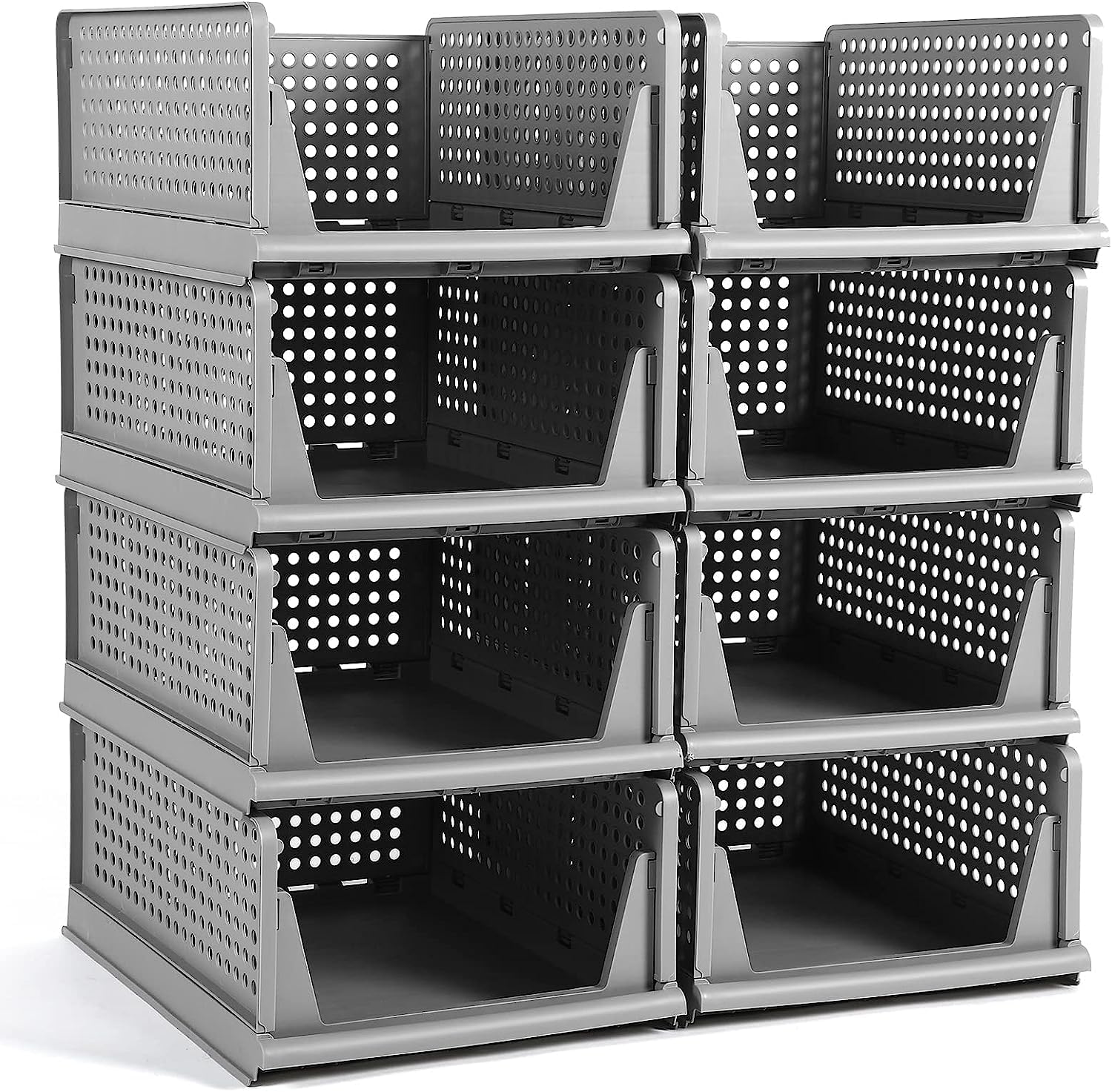 MECHDEL | Wardrobe Organizer For Clothes | Cupboard Organizer | Foldable Shirt Stacker Box | Cloth Box for Almirah | Closet Storage Basket |Plastic Stackable Closet Organizer (Pista Green, 4PCS)