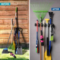 mechdel Mop Holder/Wall Mounted Wiper Holder/Storage Organizers/Drill-Free Broom Stick Stand for Home/Indoor-Outdoor (6 Hooks Mop/Broom Holder-Black, 1SET)