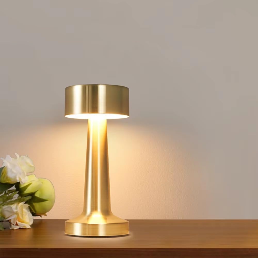 Table Lamp for Bedroom and Living Room, 3 Colour Touch Control, Stepless Dimming, 2000 mAh Battery (Gold LAMP, 1PCS)