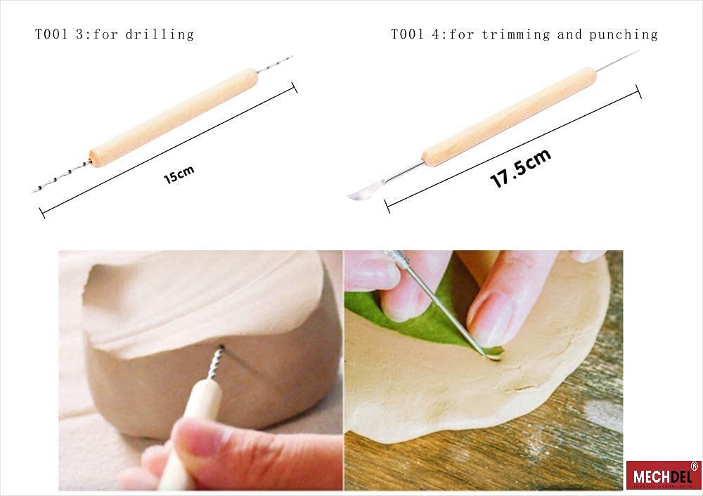 Mechdel 11-Piece Clay Tools Set, Metal Tipped Clay Sculpting Tools with Wood Handles, Ideal for Cleaning and Creating Decorative Effects on Clay Surfaces