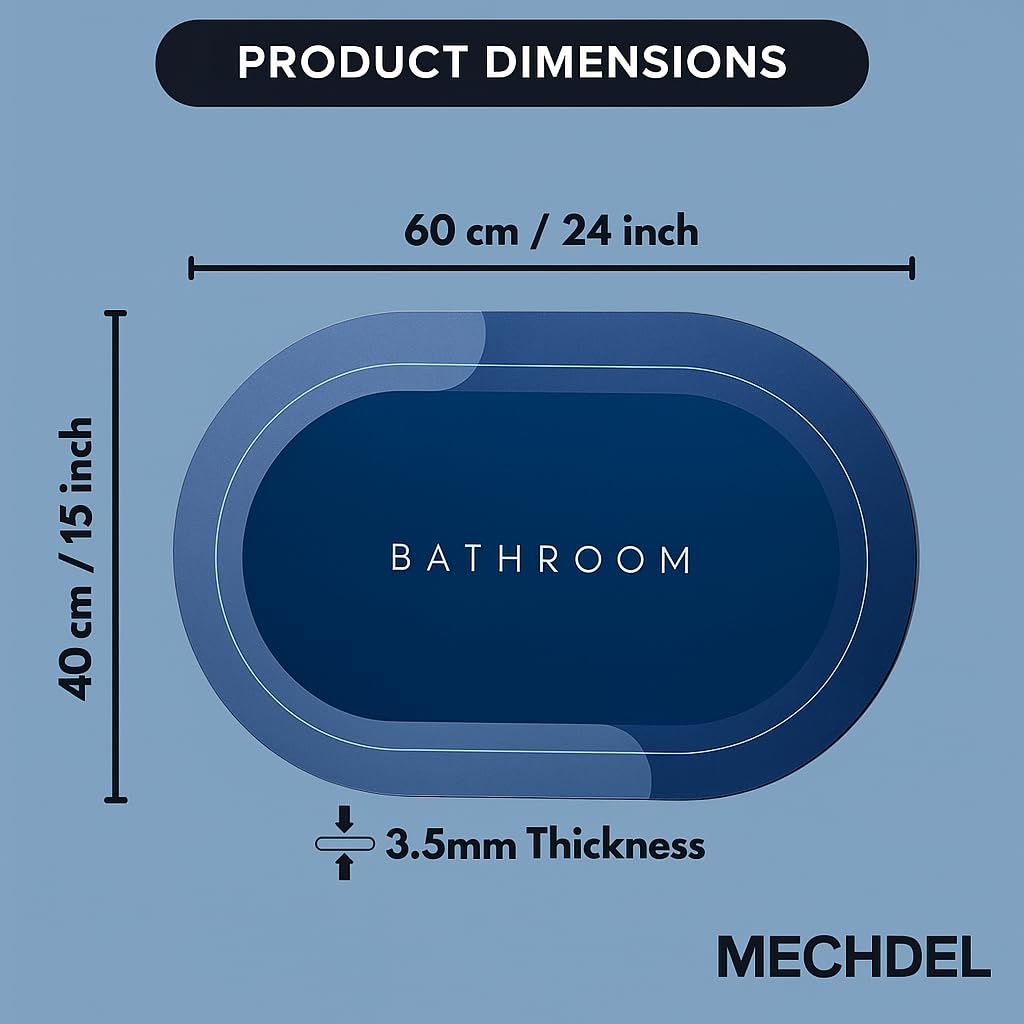 mechdel Stone Bath Mat, Diatomaceous Earth Shower Mat, Non-Slip Super Absorbent Quick Drying Bathroom, Kitchen Floor Mat, Easy to Clean (Non Slip Rubber Bathroom Mat -Blue, 40 X 60 CM)