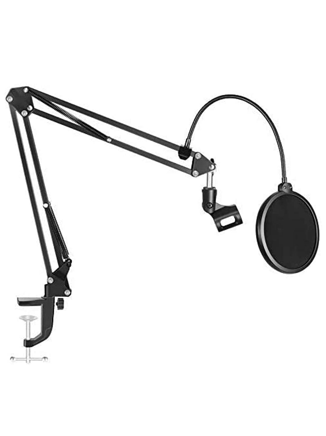 Microphone Stand with Suspension Boom Scissor Arm/Mic Stand Holder/Adjustable Suspension Boom Scissor/Arm for Voice-over/Gaming/Recording (Black, Pop Filter With Mic Stand)