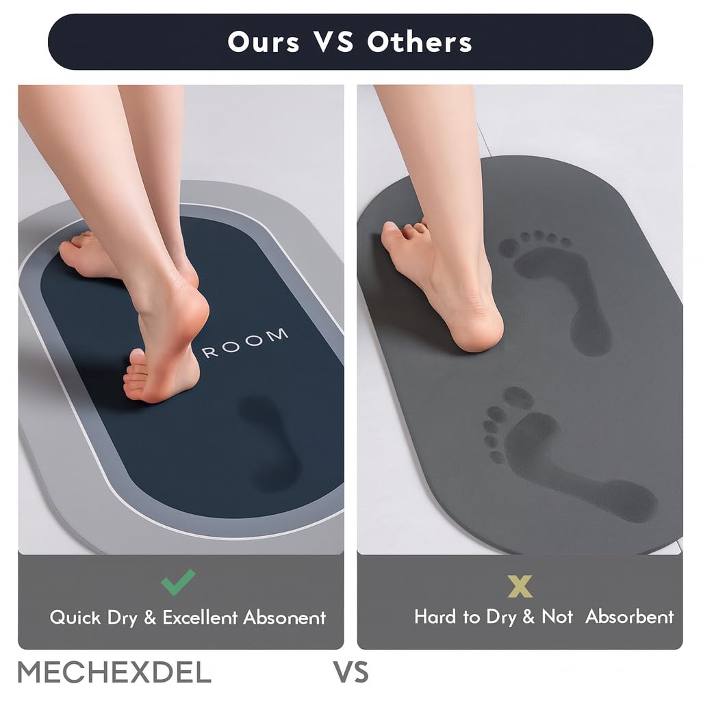 mechdel Stone Bath Mat, Diatomaceous Earth Shower Mat, Non-Slip Super Absorbent Quick Drying Bathroom, Kitchen Floor Mat, Easy to Clean (Non Slip Rubber Bathroom Mat -Blue, 40 X 60 CM)