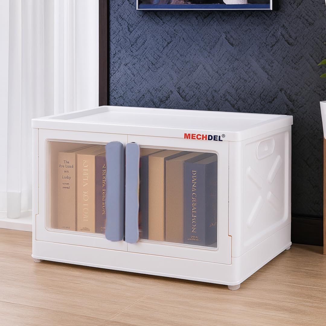 mechdel Collapsible Storage,Cabinet for Storage,Almari, Wardrobe, Cupboard Rack Living Room,Storage Cupboard | Clothes Organizer Rack, 2 Door Cabinet (STORAGE BIN/WHEEL-White, 4PCS)