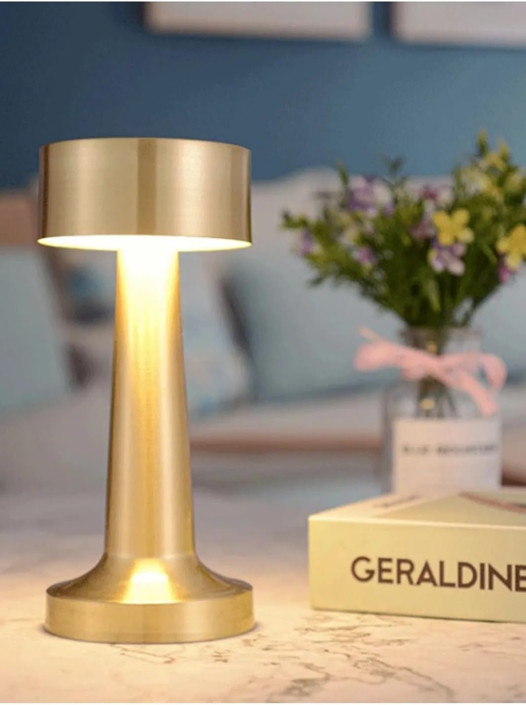 Table Lamp for Bedroom and Living Room, 3 Colour Touch Control, Stepless Dimming, 2000 mAh Battery (Gold LAMP, 1PCS)
