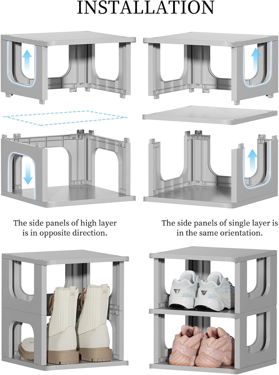 Mechdel Plastic Shoe Organizer Rack, 5 Tier Vertical Narrow Shelves, for Small Spaces, Closet, Black, Stackable Cabinet, Entryway Storage, Boots Organizer Stand (Grey, 5 Tier)