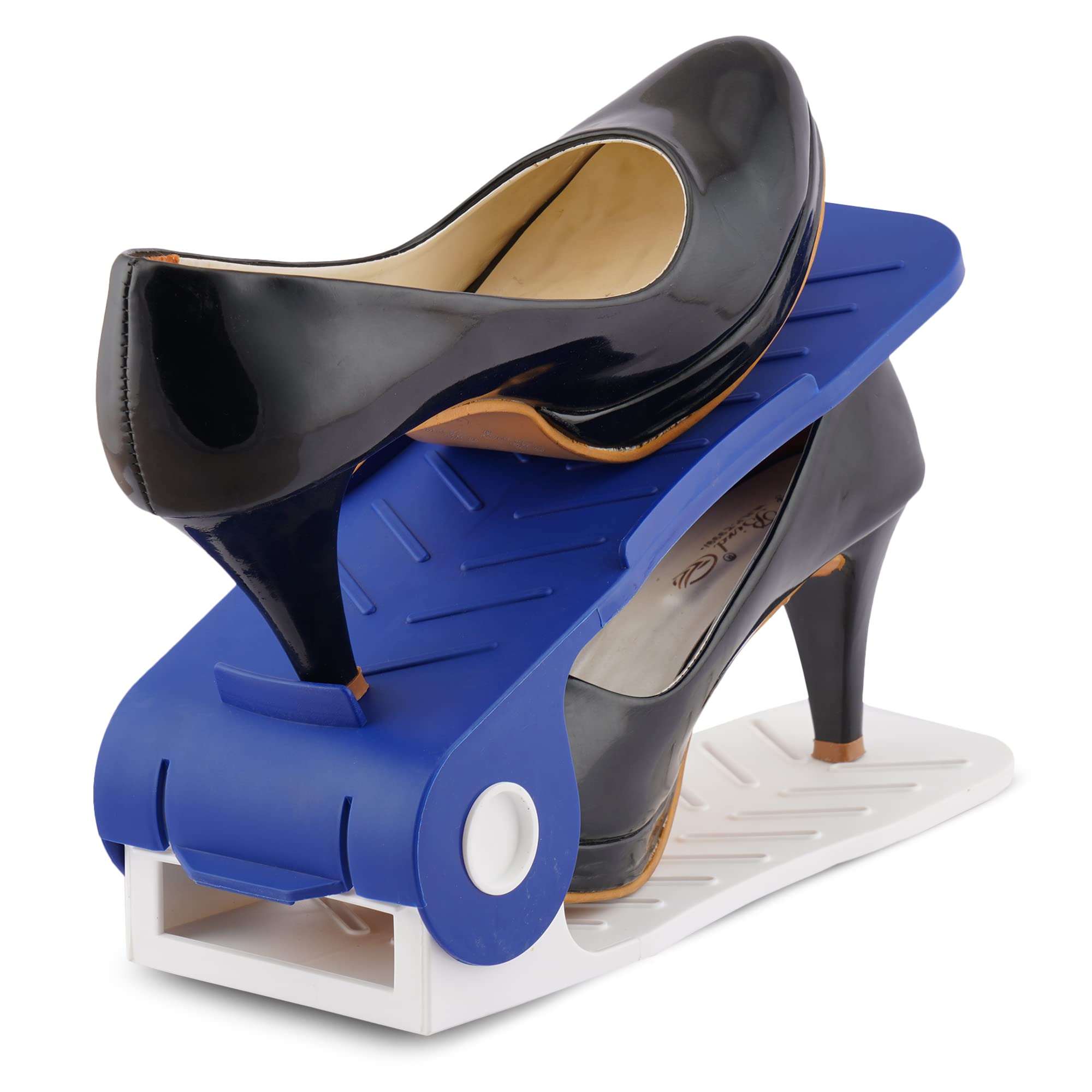 mechdel Adjustable Height Shoe Organizer/Organiser/Shoe Shelf/Rack/Space Saver – Dual Layer Plastic Shoe Stand for Home, Closet & Entryway (Blue, 12PCS)