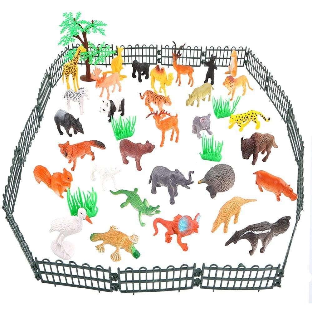 VERAT 53 Pcs Animals Figure Mini Jungle Toys Set Realistic Wild Plastic Animal Learning Party Favors for Boys Girls Kids Toddlers Forest Small Playset Cupcake Topper Safari Animals Figures