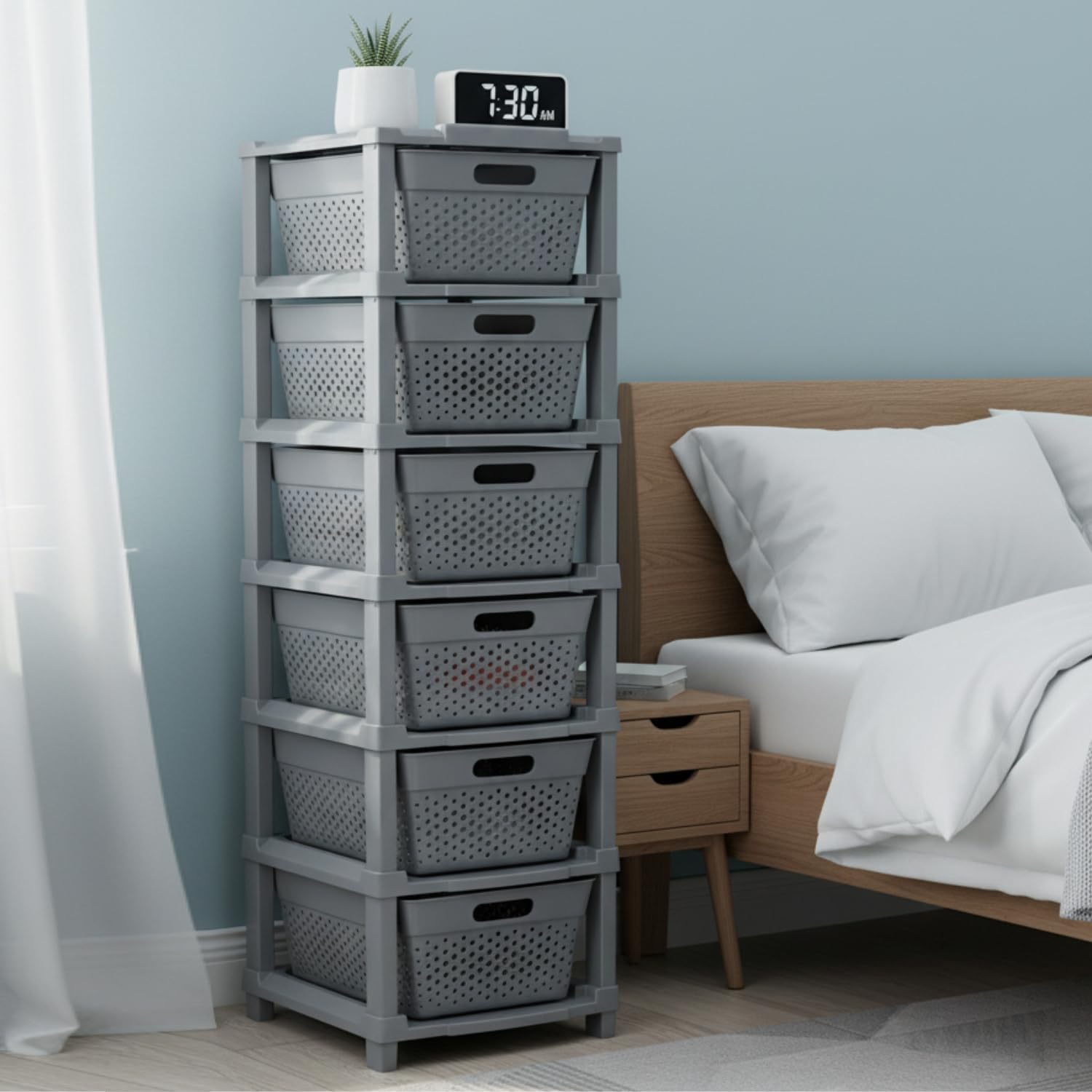 JD FRESH 6-Tier Plastic Storage Cabinet Organizer/Modular Plastic Drawer System for Home, Office, Hospital, Parlor, School, Doctors, and Kids' Rooms/Modular Kitchen & Toy Organizer (GREY)