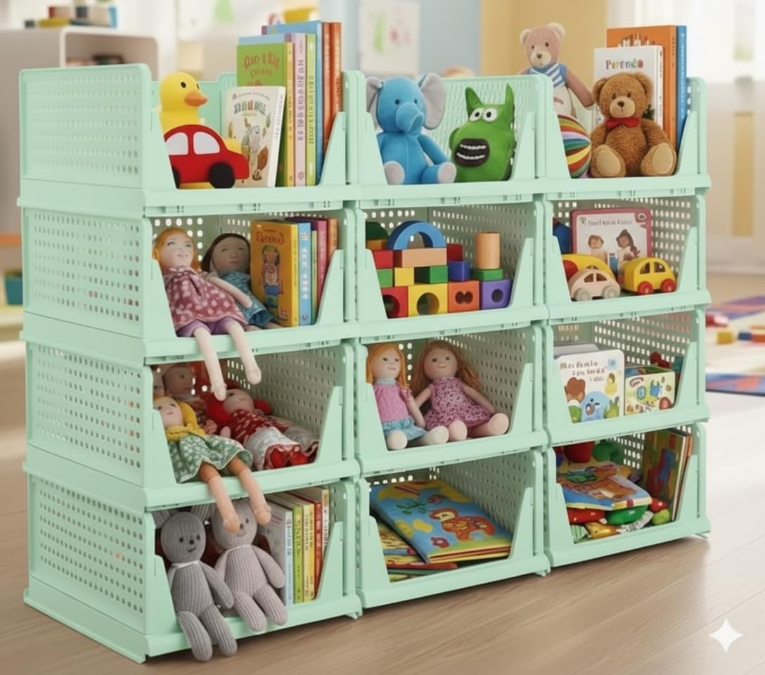 MECHDEL | Wardrobe Organizer For Clothes | Cupboard Organizer | Foldable Shirt Stacker Box | Cloth Box for Almirah | Closet Storage Basket |Plastic Stackable Closet Organizer (Ivory Yellow, 4PCS)