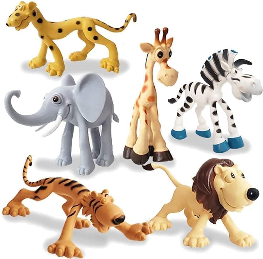 6 Pcs Big Size Full Action Toy Figure Jungle Cartoon Wild Animal Toys Figure Playing Set for Kids Current Animals Lion Giraffe Elephant Tiger Toys
