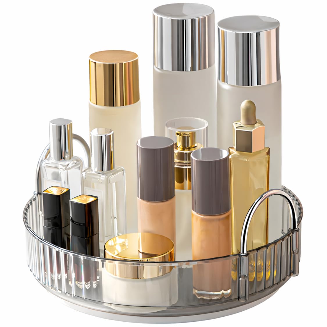 360° Rotating Makeup Organizer Box - Cosmetic Storage with Drawers, Plastic Makeup Holder Stand for Dressing Table, Lipsticks, Nail Polishes & Accessories (Gem Green, 2 Layer)