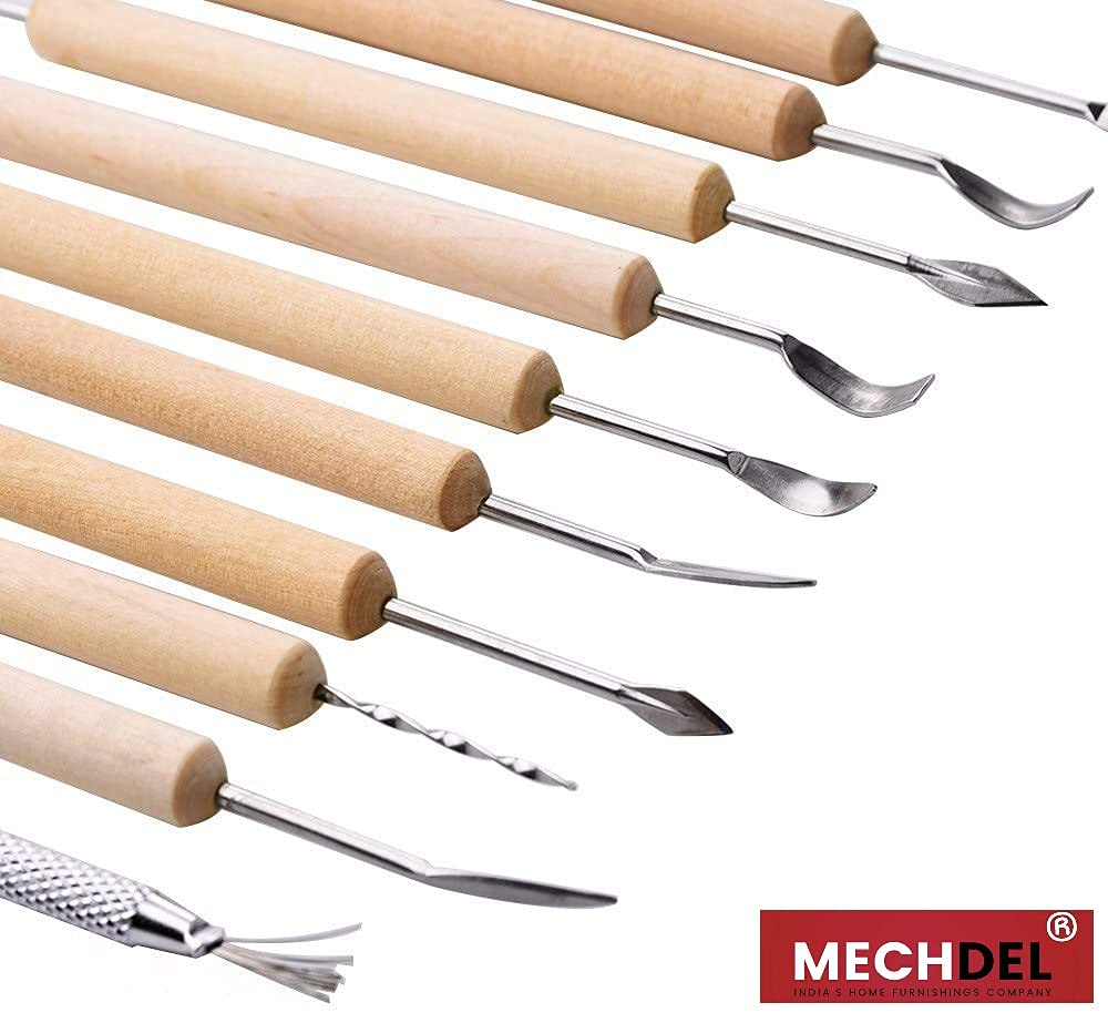 Mechdel 11-Piece Clay Tools Set, Metal Tipped Clay Sculpting Tools with Wood Handles, Ideal for Cleaning and Creating Decorative Effects on Clay Surfaces