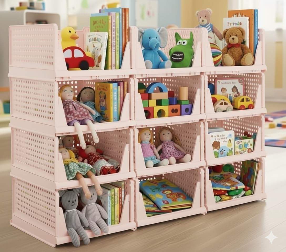 MECHDEL | Wardrobe Organizer For Clothes | Cupboard Organizer | Foldable Shirt Stacker Box | Cloth Box for Almirah | Closet Storage Basket |Plastic Stackable Closet Organizer (Ivory Yellow, 4PCS)