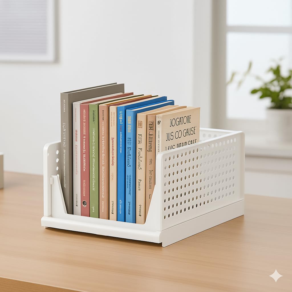 MECHDEL | Wardrobe Organizer For Clothes | Cupboard Organizer | Foldable Shirt Stacker Box | Cloth Box for Almirah | Closet Storage Basket |Plastic Stackable Closet Organizer (Ivory Yellow, 4PCS)