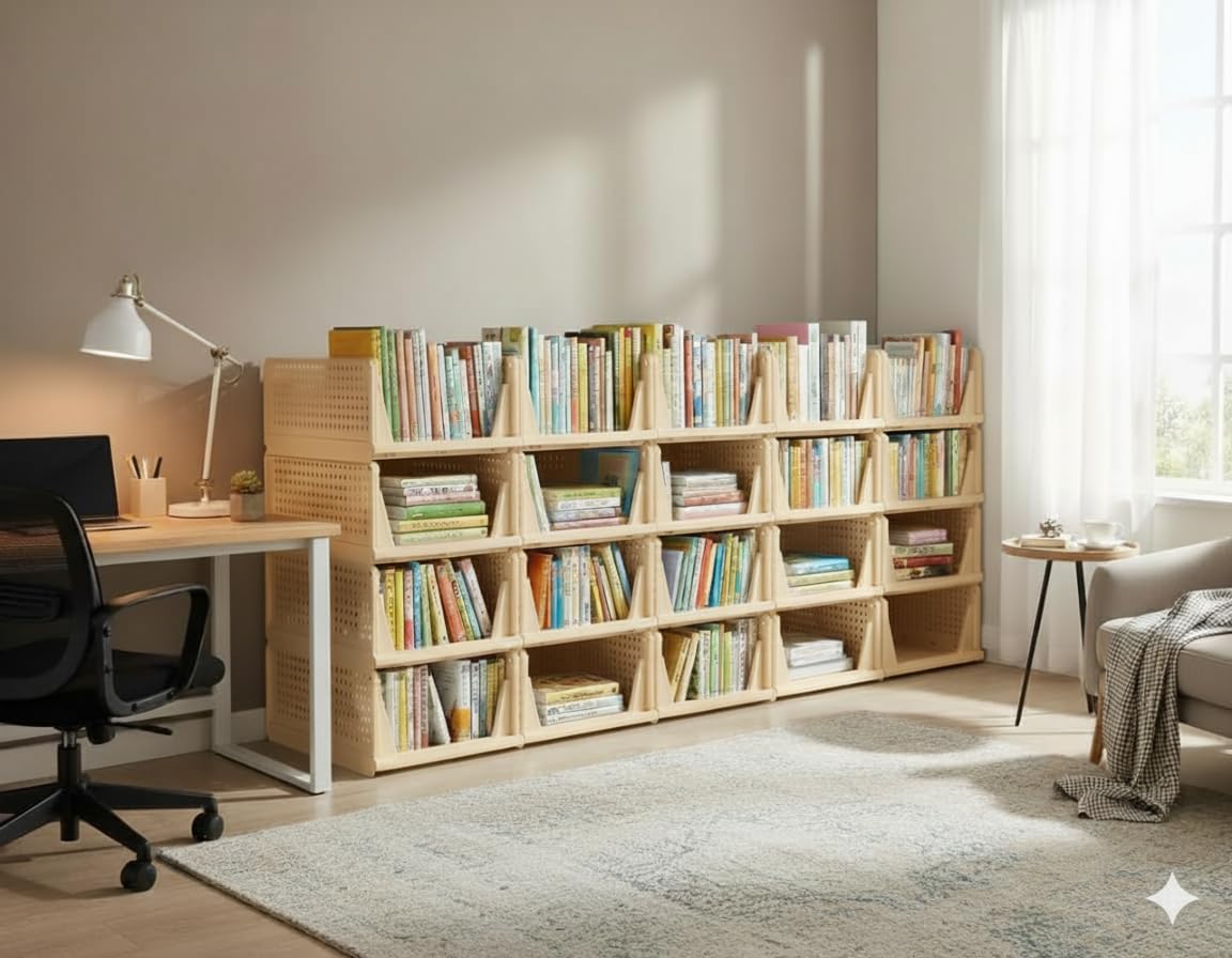 MECHDEL | Wardrobe Organizer For Clothes | Cupboard Organizer | Foldable Shirt Stacker Box | Cloth Box for Almirah | Closet Storage Basket |Plastic Stackable Closet Organizer (Ivory Yellow, 4PCS)