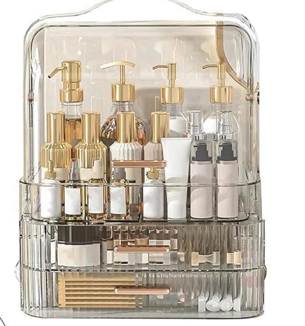 mechdel Makeup Desk Organizer With Drawers, Bathroom Countertop Organizer for Cosmetics, Vanity Holder for Lipstick, Brushes, Lotions, Eyeshadow, Nail Polish and Jewelry (Makeup Storage Box-White)
