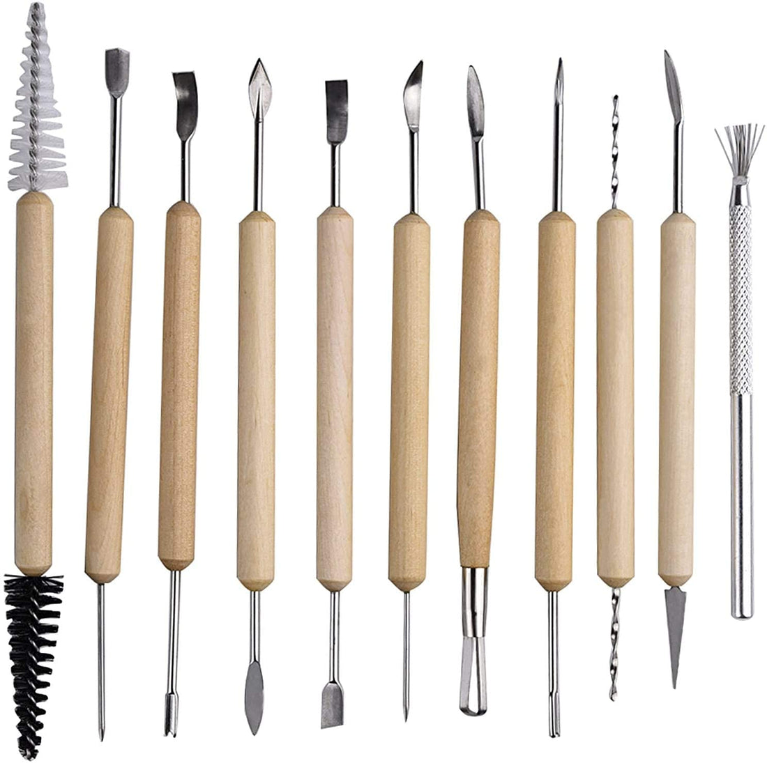Mechdel 11-Piece Clay Tools Set, Metal Tipped Clay Sculpting Tools with Wood Handles, Ideal for Cleaning and Creating Decorative Effects on Clay Surfaces
