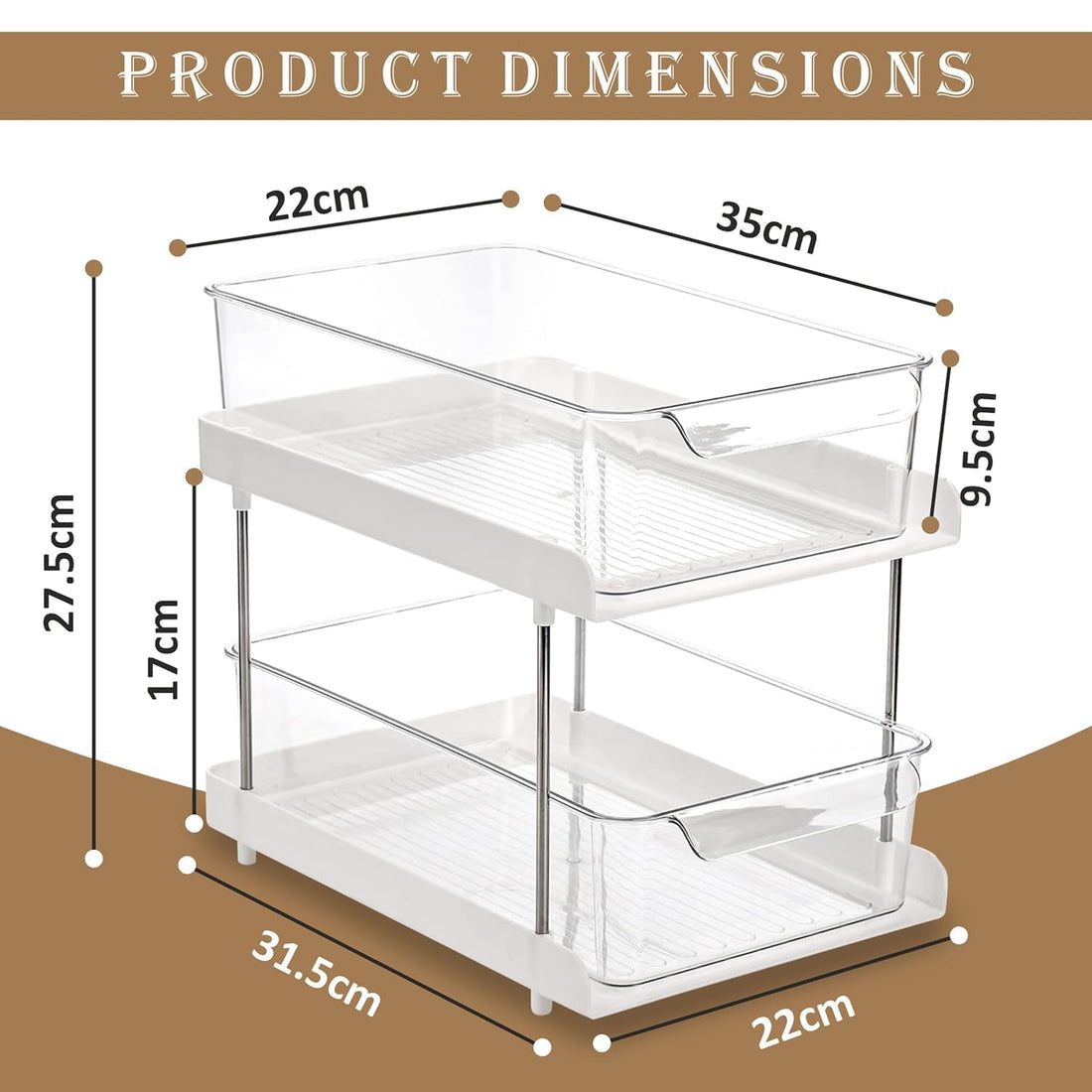 MECHDEL Tier Under Sink Organiser/Clear Bathroom Cabinets/Vanity Countertop Storage Container/Medicine Cabinet/Pull-Out Organization with Track for Pantry/Kitchen (2 Tier Under Sink Organiser)