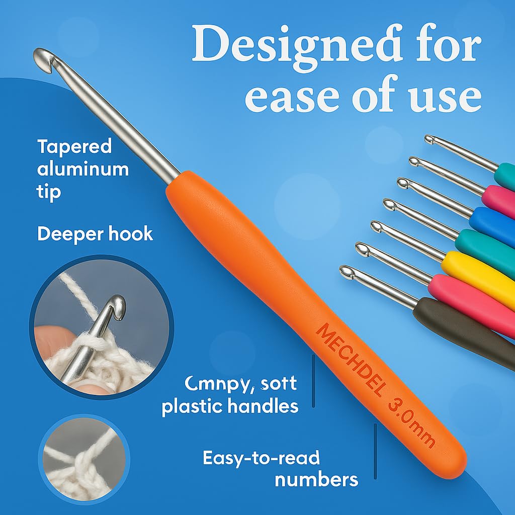 MECHDEL 8 Pcs Hooks Set,Small Hooks,Lace Crochet Hooks Set,Ergonomic Handle Lace Hooks Set for Arthritic Hands, Hook, Knitting Kit, Needle Set