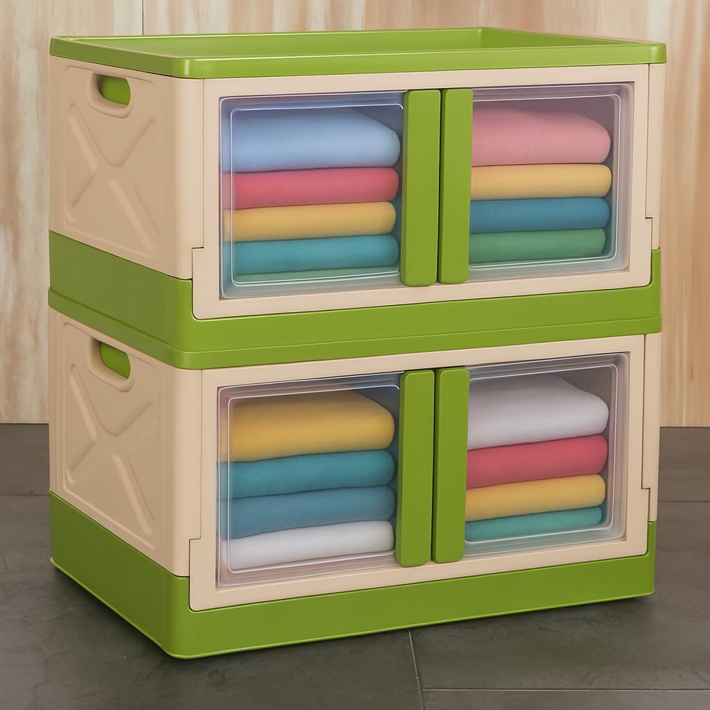 mechdel Collapsible Storage,Cabinet for Storage,Almari, Wardrobe, Cupboard Rack Living Room,Storage Cupboard | Clothes Organizer Rack, 2 Door Cabinet (STORAGE BIN/WHEEL-White, 4PCS)