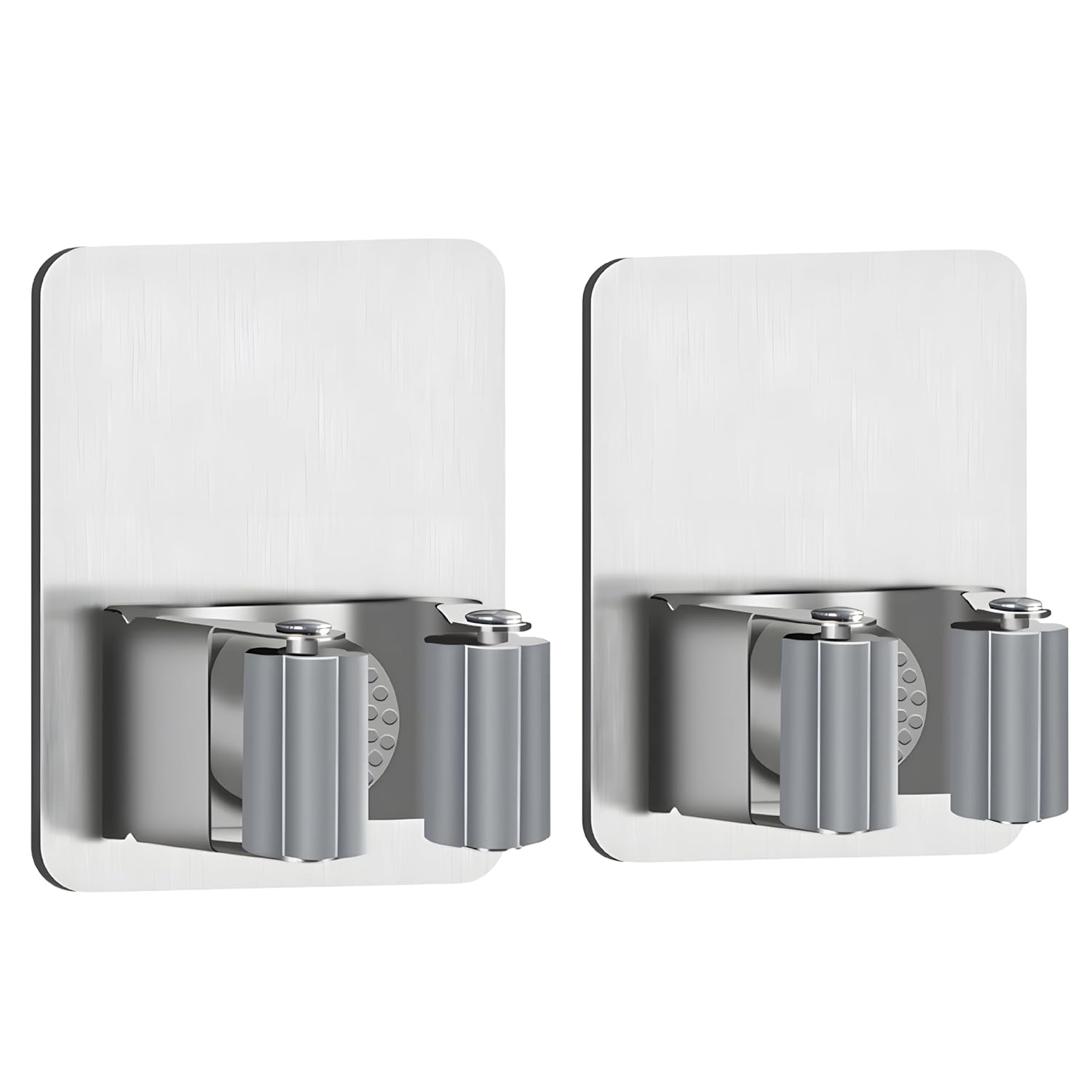 2 Piece Self Adhesive Mop Holder/Wall Mounted Wiper Holder/Storage Organizers/Drill-Free Broom Stick Stand for Home/Indoor-Outdoor/Garage/Commercial/Bathroom Essentials/Umbrella(Grey)