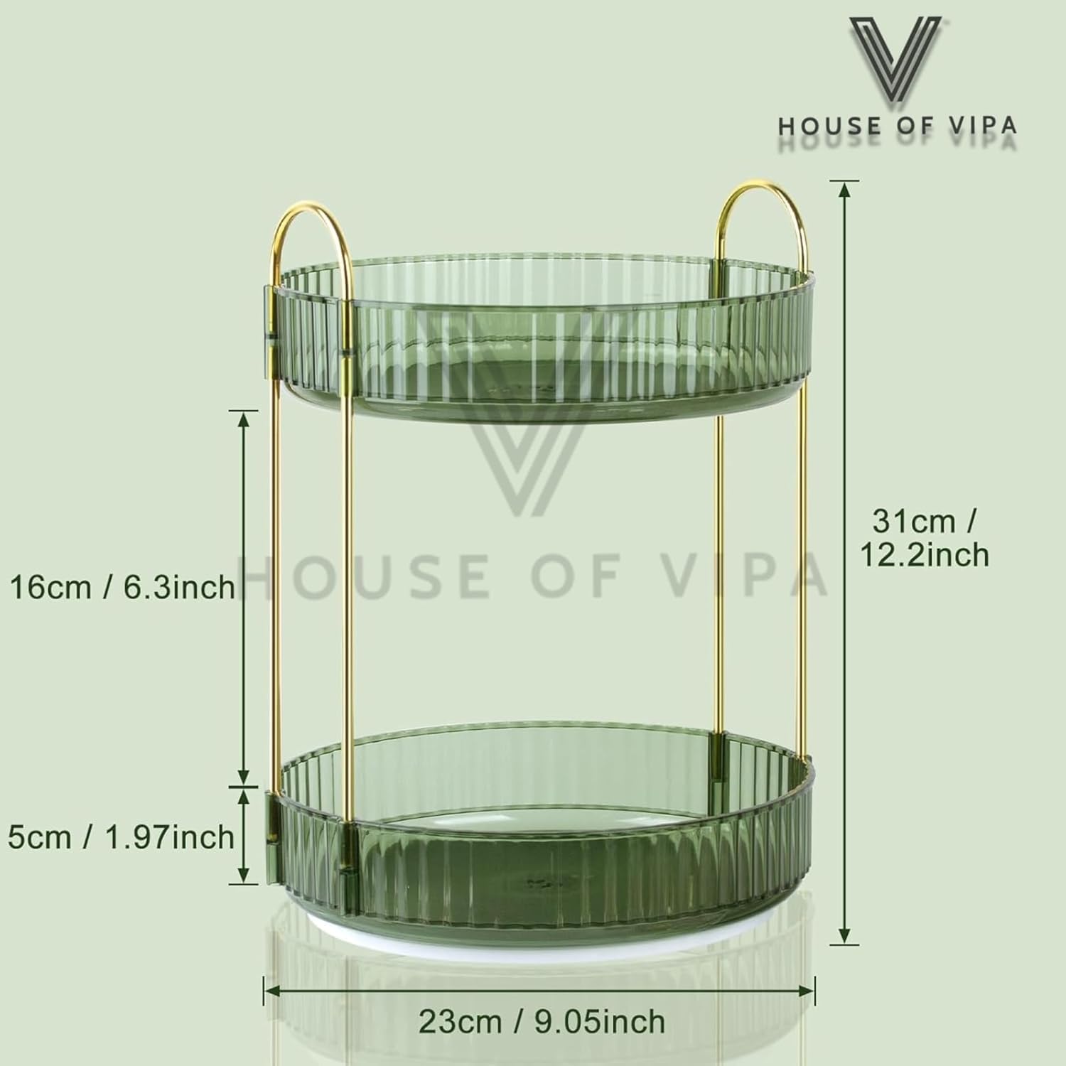 360° Rotating Makeup Organizer Box - Cosmetic Storage with Drawers, Plastic Makeup Holder Stand for Dressing Table, Lipsticks, Nail Polishes & Accessories (Gem Green, 2 Layer)