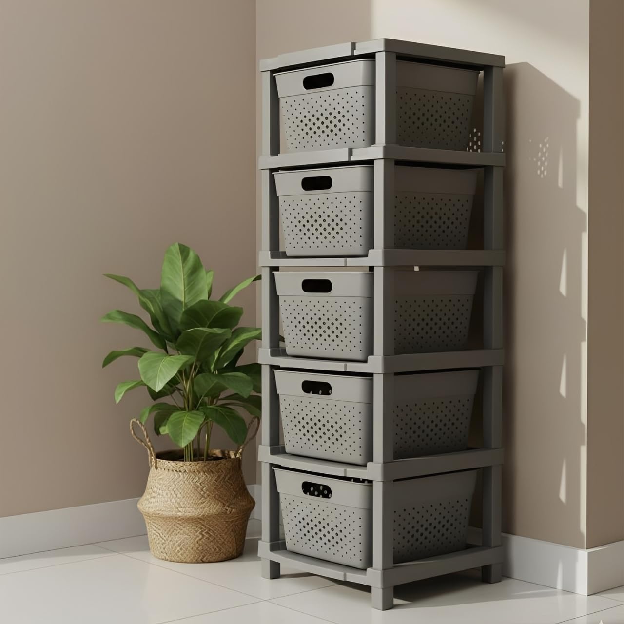 JD FRESH 6-Tier Plastic Storage Cabinet Organizer/Modular Plastic Drawer System for Home, Office, Hospital, Parlor, School, Doctors, and Kids' Rooms/Modular Kitchen & Toy Organizer (GREY)