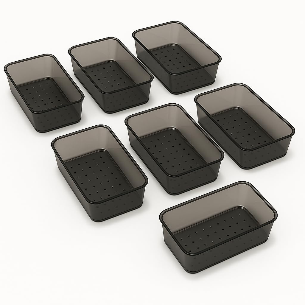 MECHDEL Drawer Organizer Set/Bathroom and Dressing Table Trays/Cosmetic Display/Bathroom Cosmetic Organizers/Unbreakable Drawer Organizer/Drawer Divider Tray (Transparent, 21PCS Set)