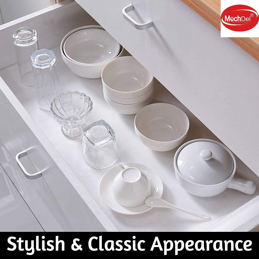 Mechdel Non-Slip Mat Roll/Waterproof Liner/Kitchen Organizer Mat/Durable Cabinet Mat/Shelf Protector Mat/PVC/Drawer Organizer Mat/Fridge Mat/Table Mat/,(45cm X 500cm) (Transparent White)