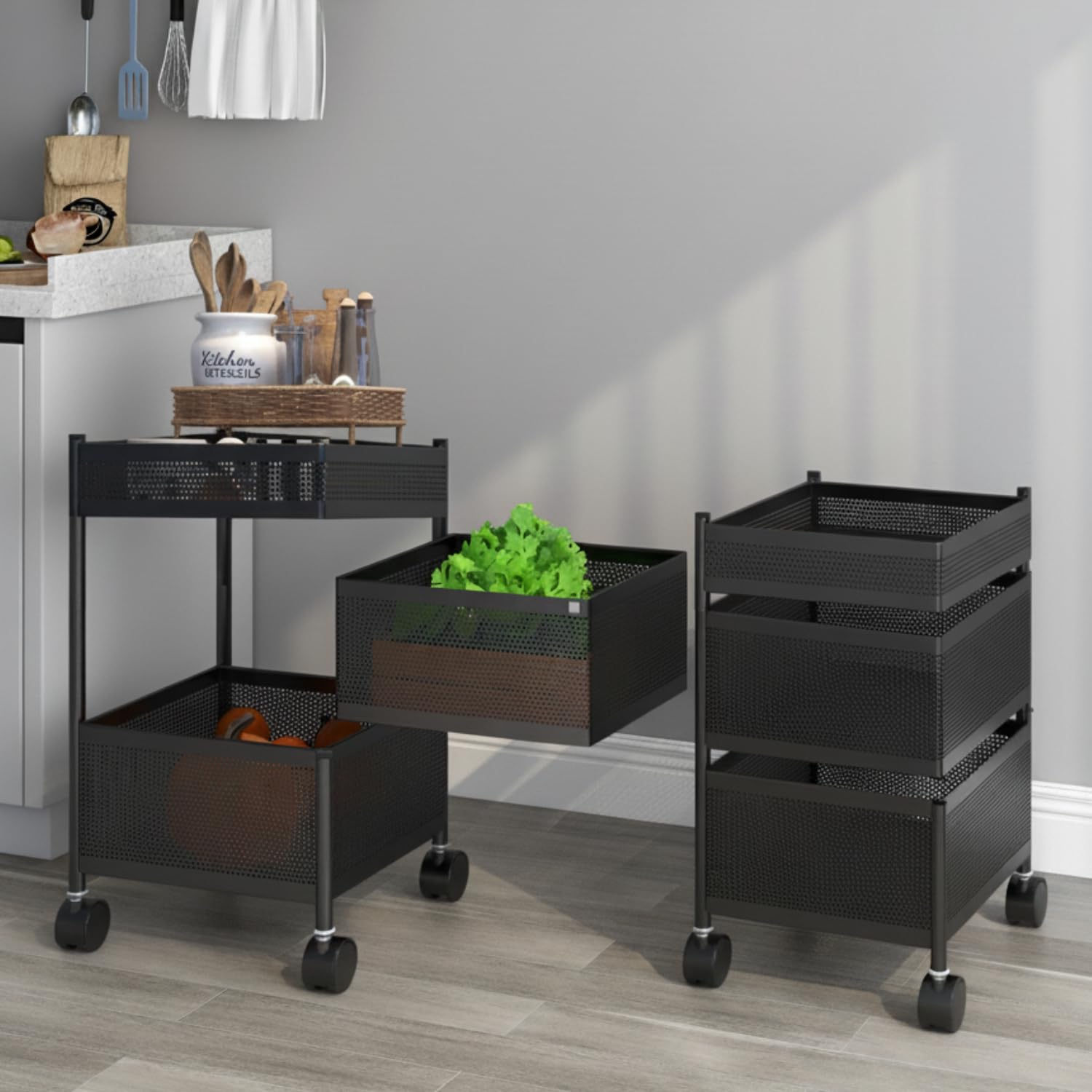 JD FRESH 5-Tier Metal Rotating Kitchen Trolley/Spice Rack/Vegetable & Fruit Storage/Organizer Holder and Onion-Potato Storage Basket for Kitchen