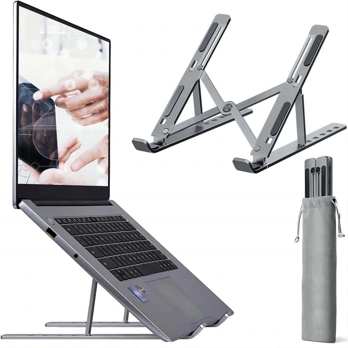 Dyazo 6 Angles Adjustable Aluminum Ergonomic Foldable Portable Tabletop Laptop/Desktop Riser Stand Holder Compatible for MacBook, HP, Dell, Lenovo & All Other Notebook (Silver)