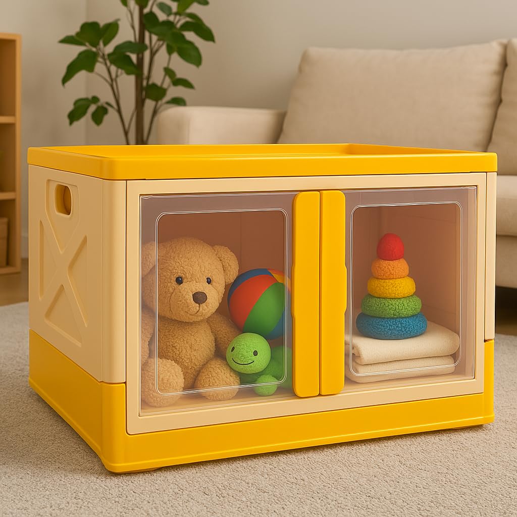 mechdel Collapsible Storage,Cabinet for Storage,Almari, Wardrobe, Cupboard Rack Living Room,Storage Cupboard | Clothes Organizer Rack, 2 Door Cabinet (STORAGE BIN/WHEEL-White, 4PCS)