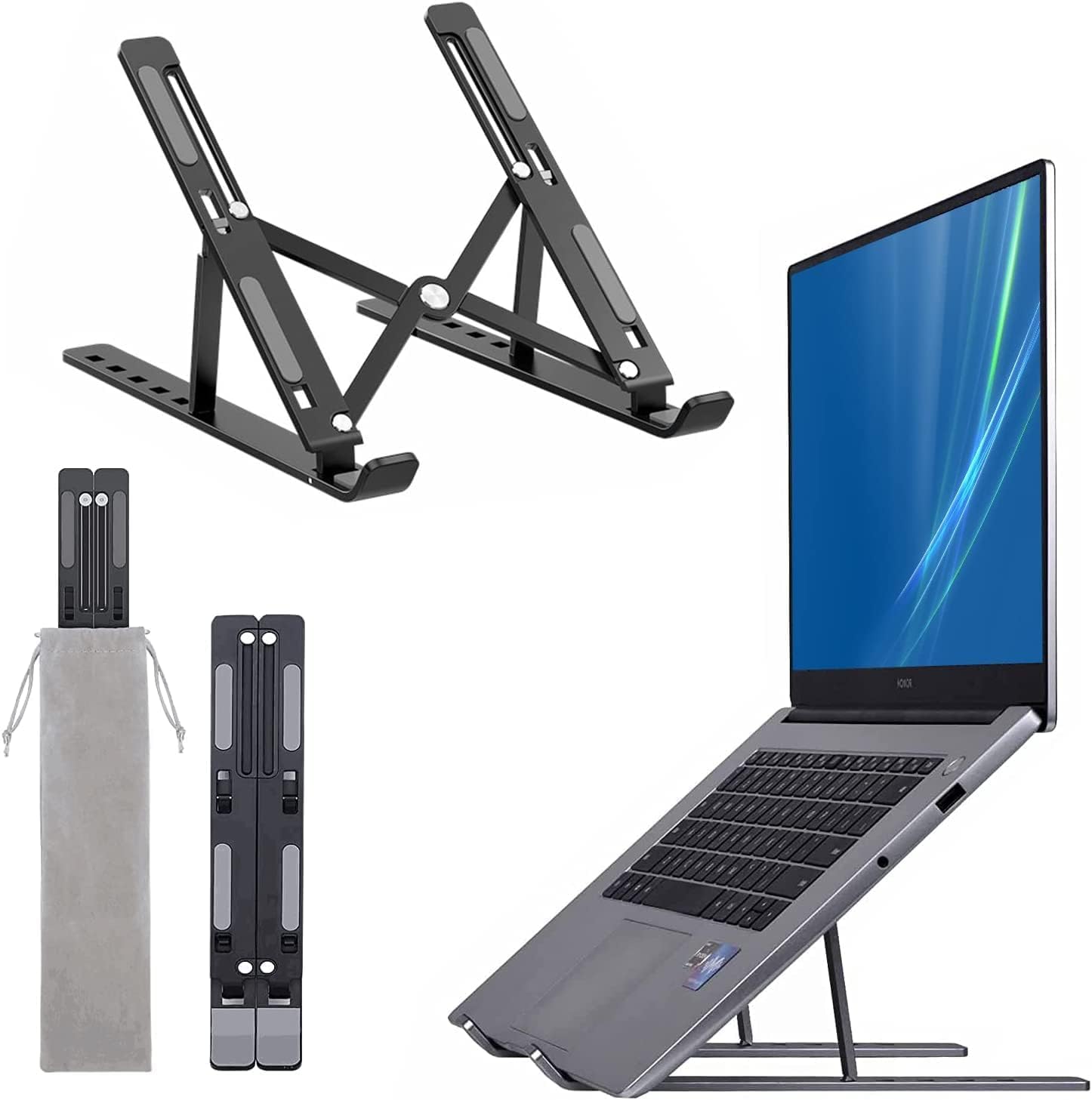 Dyazo 6 Angles Adjustable Aluminum Ergonomic Foldable Portable Tabletop Laptop/Desktop Riser Stand Holder Compatible for MacBook, HP, Dell, Lenovo & All Other Notebook (Silver)