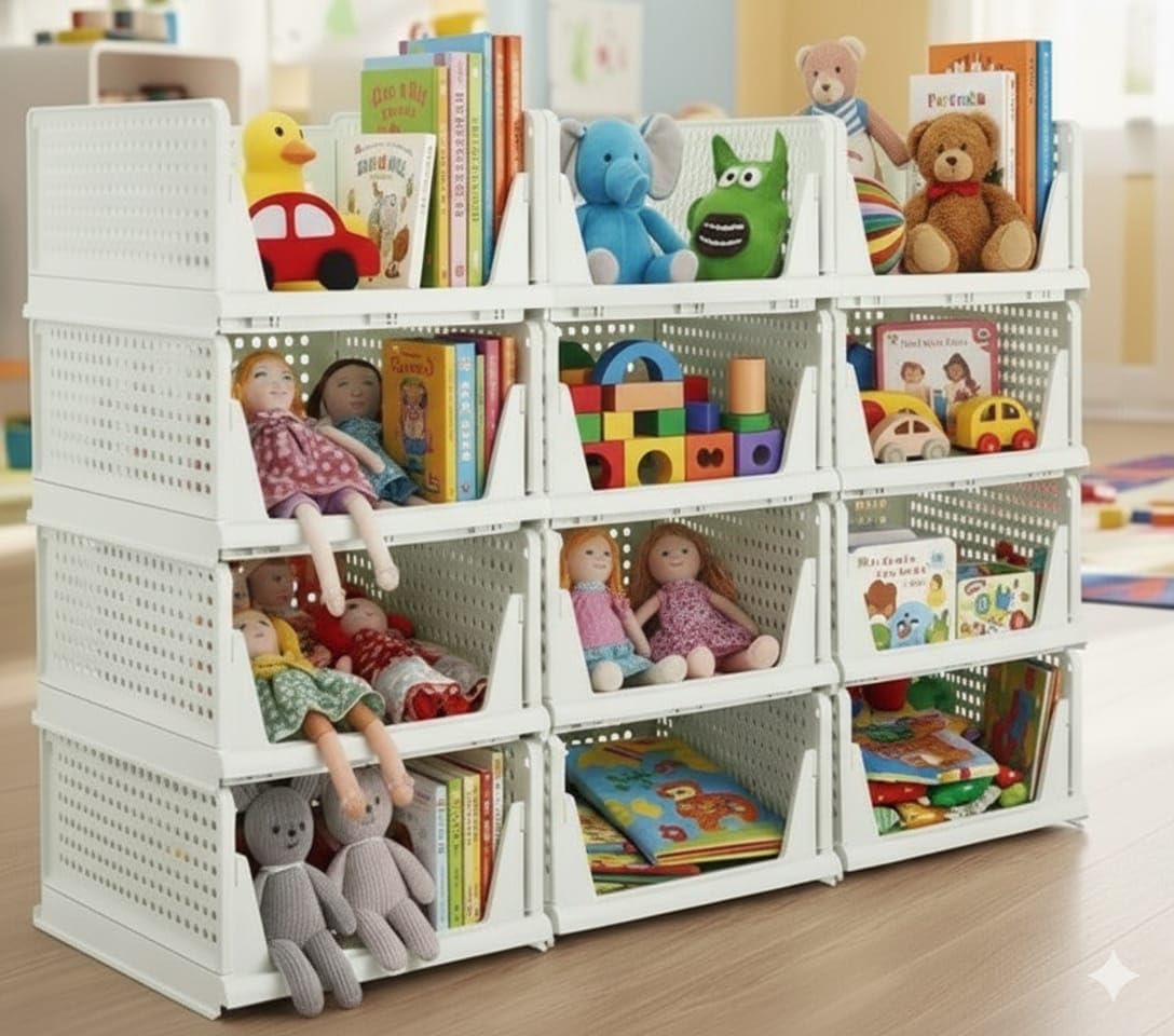 MECHDEL | Wardrobe Organizer For Clothes | Cupboard Organizer | Foldable Shirt Stacker Box | Cloth Box for Almirah | Closet Storage Basket |Plastic Stackable Closet Organizer (Ivory Yellow, 4PCS)