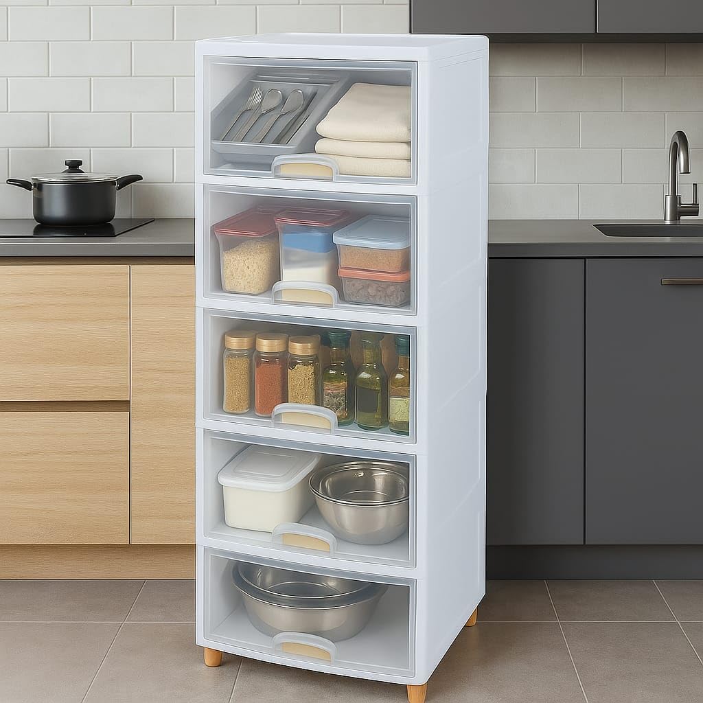 Mechdel Foldable Plastic Cupboard Rack for Clothes Storage - 1 Door Transparent Wardrobe (1PCS, 45 x 38 x 34 Cm)