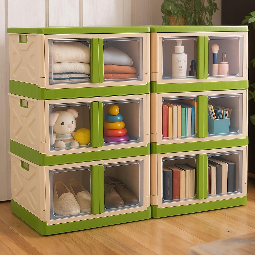 mechdel Collapsible Storage,Cabinet for Storage,Almari, Wardrobe, Cupboard Rack Living Room,Storage Cupboard | Clothes Organizer Rack, 2 Door Cabinet (STORAGE BIN/WHEEL-White, 4PCS)