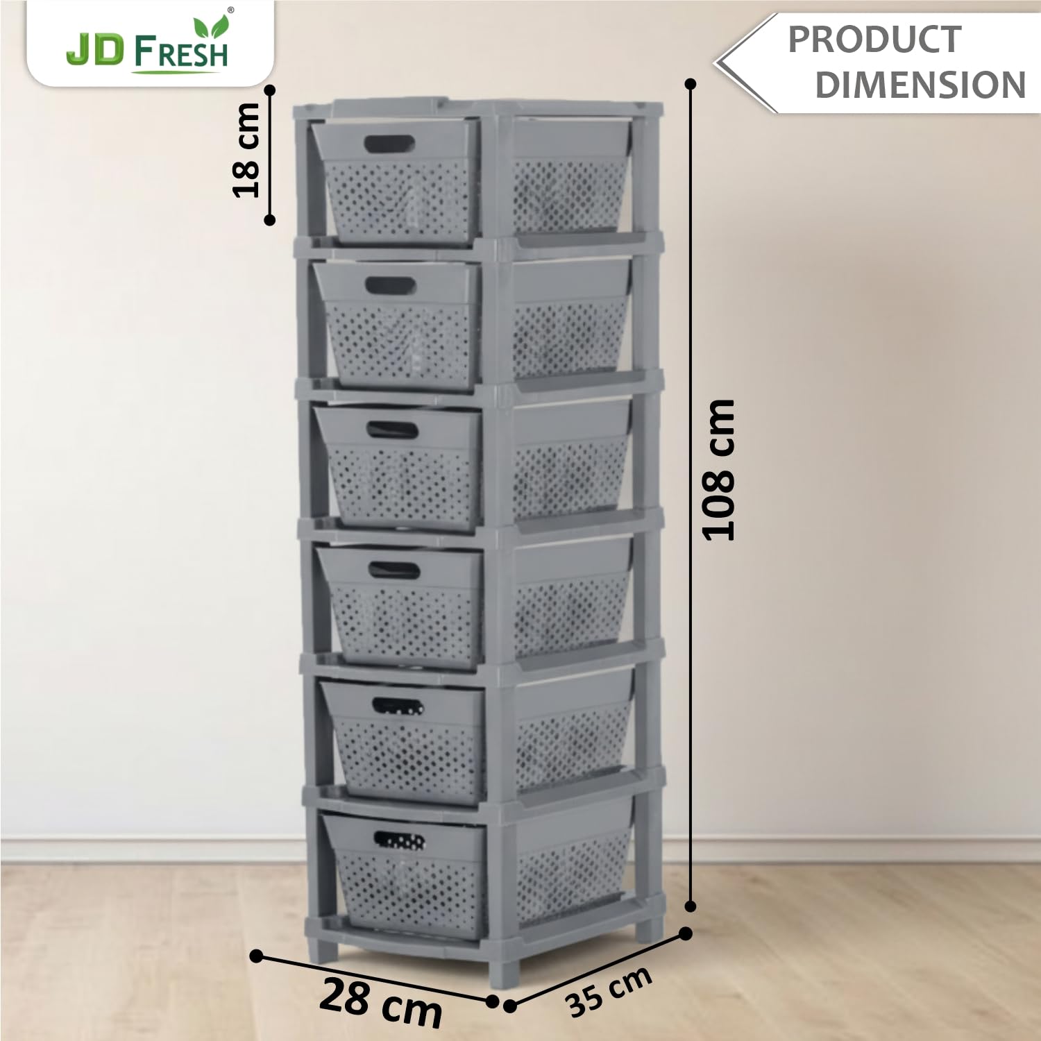 JD FRESH 6-Tier Plastic Storage Cabinet Organizer/Modular Plastic Drawer System for Home, Office, Hospital, Parlor, School, Doctors, and Kids' Rooms/Modular Kitchen & Toy Organizer (GREY)