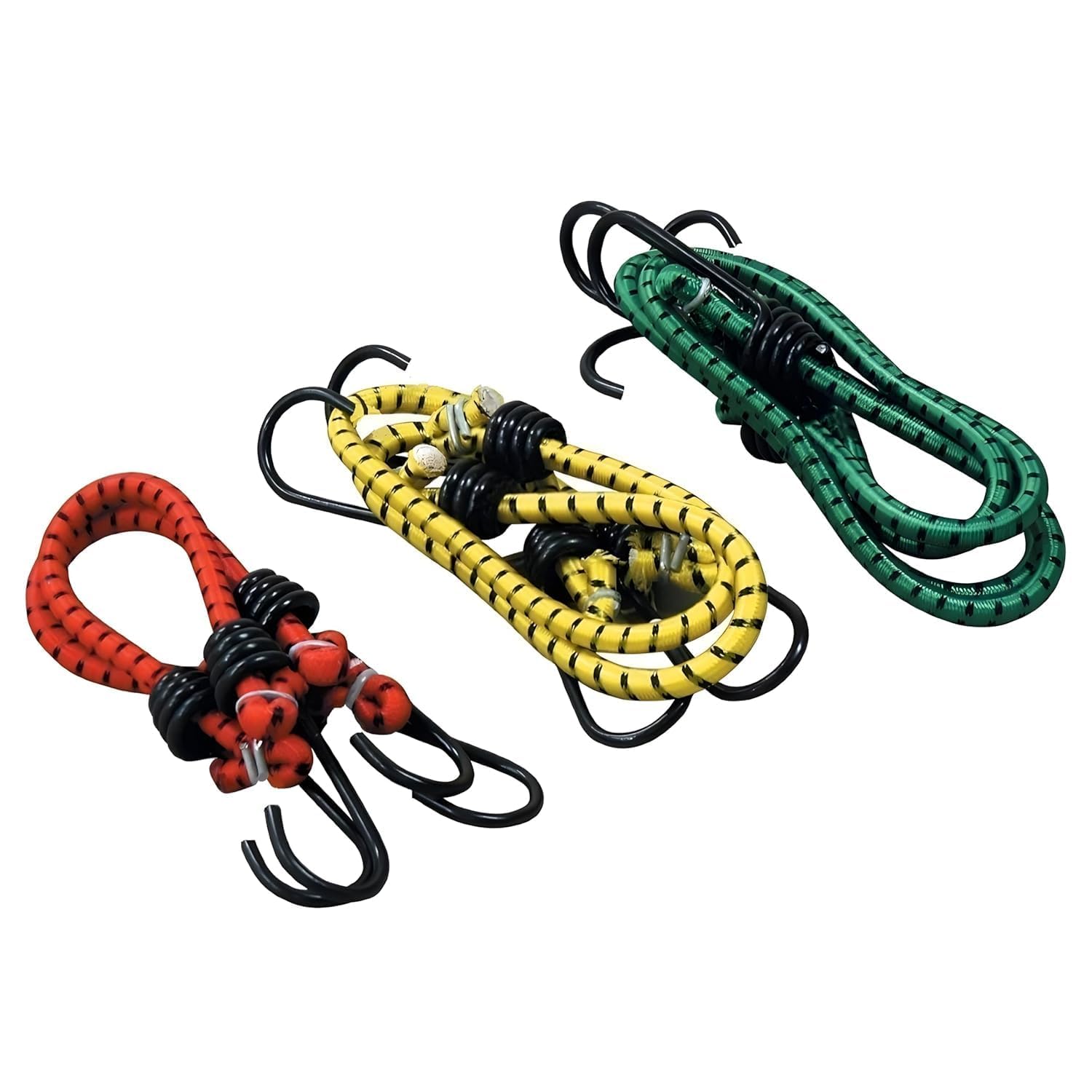 Bungee Cord with Hooks, 200 cm, Elastic Stretchable Rope, 15 kg Load Capacity (12 Clips Cloth Rope, 3PCS)