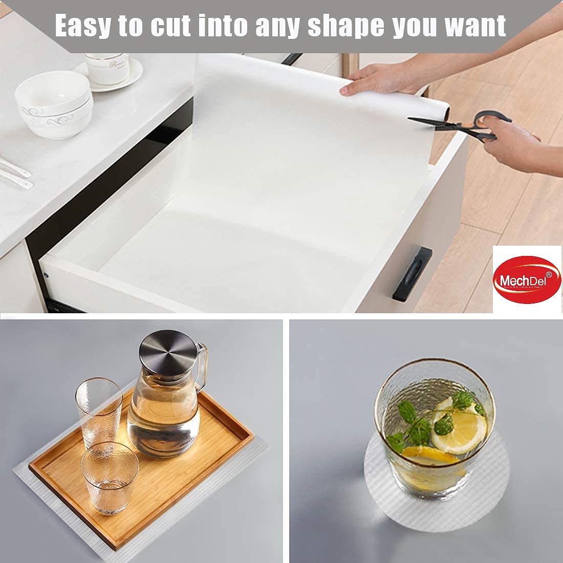 Mechdel Non-Slip Mat Roll/Waterproof Liner/Kitchen Organizer Mat/Durable Cabinet Mat/Shelf Protector Mat/PVC/Drawer Organizer Mat/Fridge Mat/Table Mat/,(45cm X 500cm) (Transparent White)